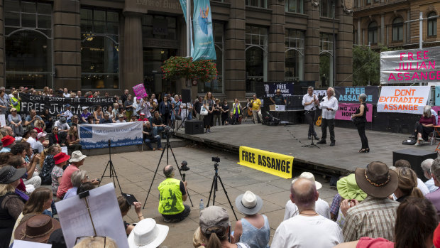 Protest in support of Julian Assange at Martin Place, Sydney on Monday, February 24, 2020. 