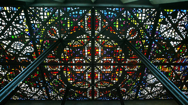 The Leonard French stained glass ceiling in the Great Hall of the NGV.