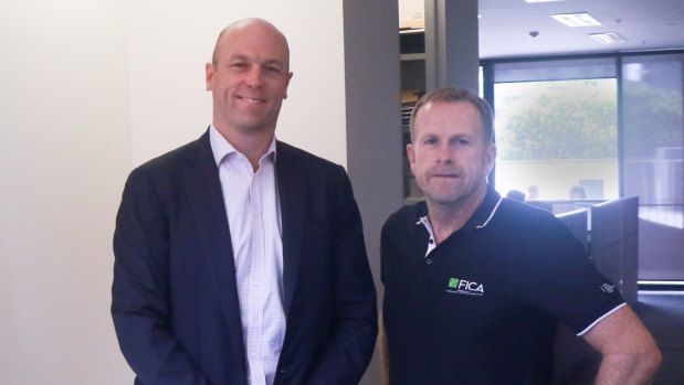 Australian Cricketers Association chief executive Alistair Nicholson with Tony Irish from the Federation of Cricketers' Associations.