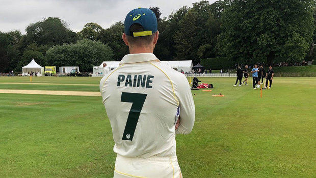 Tim Paine wears a numbered shirt representing Australia A in England.