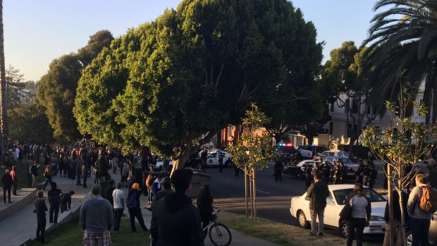 Police and angry skateboarders face off in San Francisco.