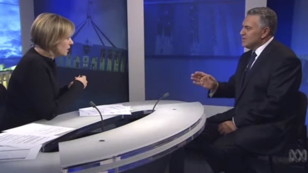 A screen grab from Ferguson’s testy 2014 interview with then-treasurer Joe Hockey.