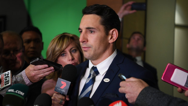 Relief: Billy Slater addresses the media after he was cleared by the judiciary. 