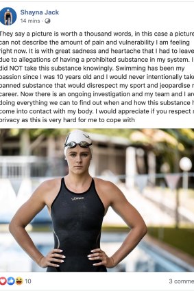 Shayna Jack posted about the doping test on social media.