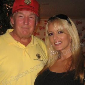 Donald Trump and Stormy Daniels in 2006. He was 60, she was 27. He is accused of falsifying business records to hide a hush-money payment to her.