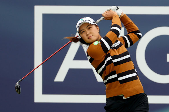 Minjee Lee tees off in the second round of the Women’s British Open.