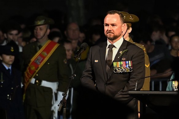NSW state RSL president Mick Bainbridge during last year’s ANZAC day dawn service in Martin Place.