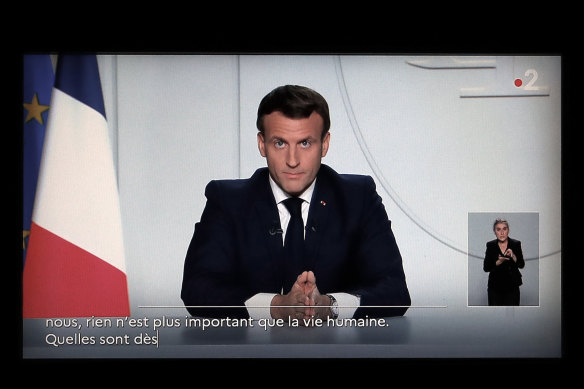 French President Emmanuel Macron during a national address in October. He is now reportedly considering another national lockdown to replace curfews and local restrictions.