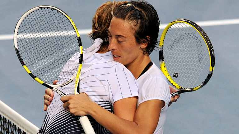 Francesca Schiavone beats Svetlana Kuznetsova 16-14 in the third set of an Australian Open match in 2011.