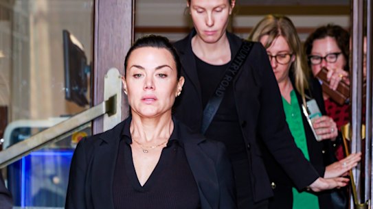 Vanessa Amorosi leaves the Supreme Court of Victoria on Thursday, October 12, 2023.