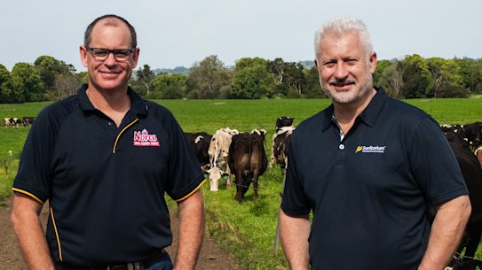 Michael Hampson, Norco chief executive and Todd Saunders, Sanitarium executive general manager Australia and New Zealand.