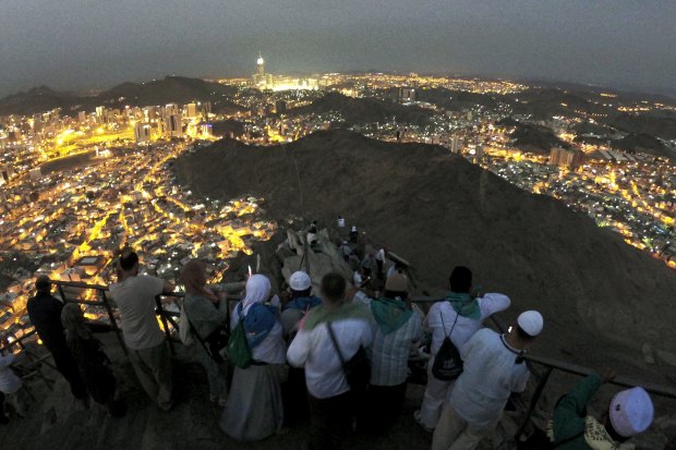 Muslim pilgrims view Mecca from the Jabal al-Nour (mountain of the light) during this year's Haj. A cave in the mountain is believed to be the site of Muhammad's first revelation from God.