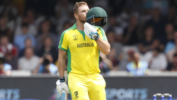 Hundred out out: Aaron Finch celebrates his ton at Lord's.