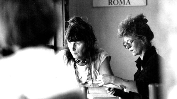 Julie Bates, right, and Roberta Perkins of the Australian Prostitutes Collective, 1986.