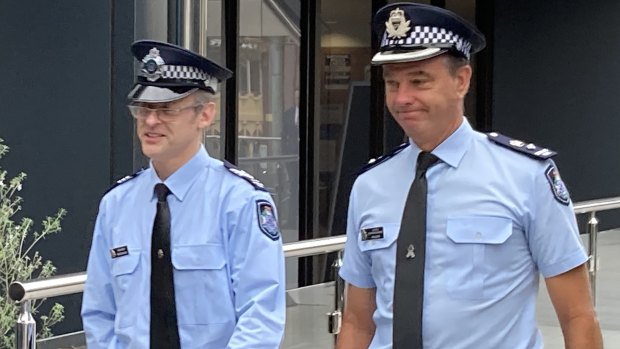 Sergeant Ian Douglas (left) outside Toowoomba Magistrates Court on Thursday afternoon.