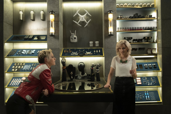 New age weapons: Kristen Stewart, left, as Sabina and Elizabeth Banks as Bosley in Charlie's Angels.