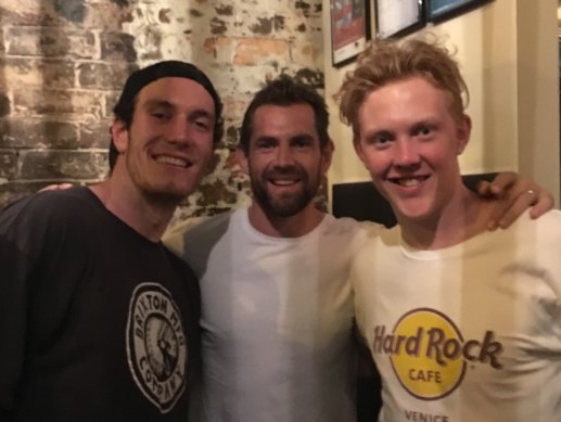 Clayton Oliver’s selfie with Hawthorn champion Luke Hodge and fellow draftee Liam Hulett.