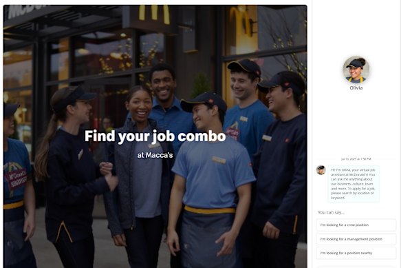 A screenshot of the chatbot Australia McDonald's McDonald's