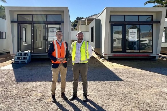 Housing Minister John Carey and Summit Homes managing director David Simpson.