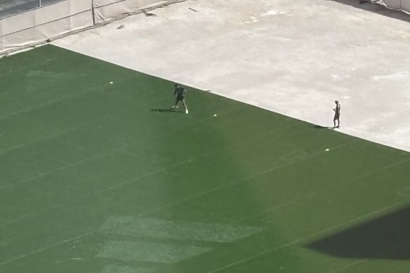 Penrith winger Brian To’o running on the synthetic turf behind the team’s Resorts World hotel on the morning of the game.