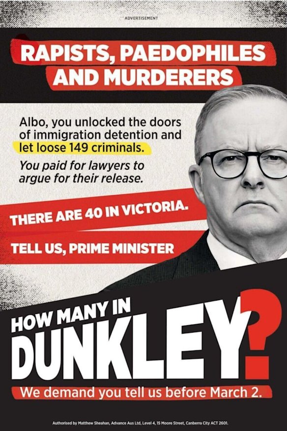 The Advance Australia advertisement that appeared in the Herald Sun on Thursday.