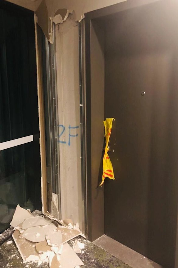 A crack on the wall inside Opal Tower at Sydney Olympic Park. 