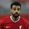 LIVERPOOL, ENGLAND - SEPTEMBER 12:  Mohamed Salah of Liverpool runs for the ball during the Premier League match between Liverpool and Leeds United at Anfield on September 12, 2020 in Liverpool, England. (Photo by Shaun Botterill/Getty Images)