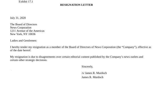 James Murdoch's resignation letter. 