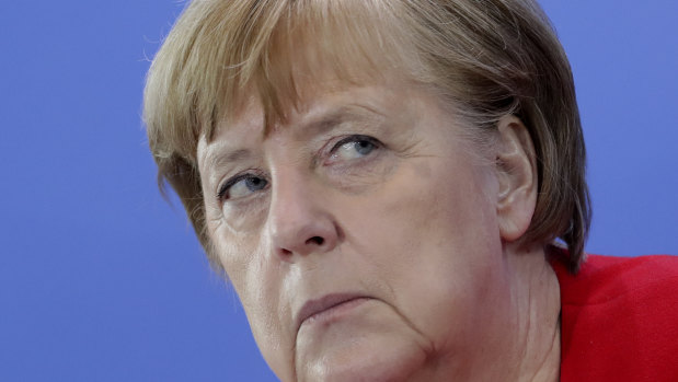 German Chancellor Angela Merkel attends a press conference in Berlin, Germany.
