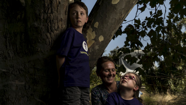 Kellie Pownall with her children Angus and Dylan. 