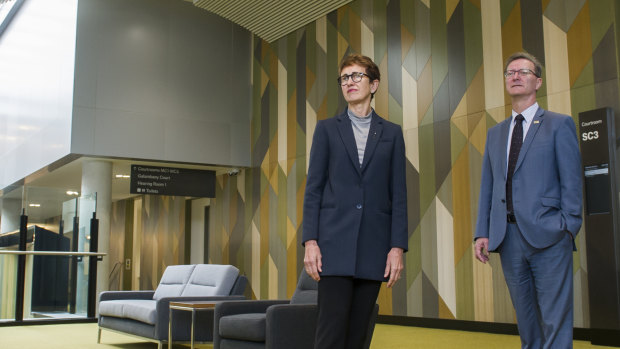 Chief Justice Helen Murrell and Attorney-General Gordon Ramsay in the new ACT Supreme Court building.