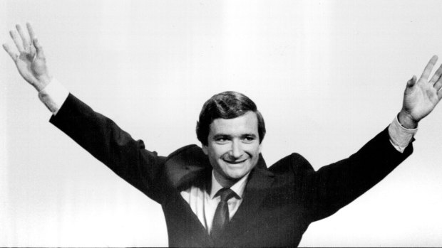 Nick Greiner celebrates an election win in March 1984.
