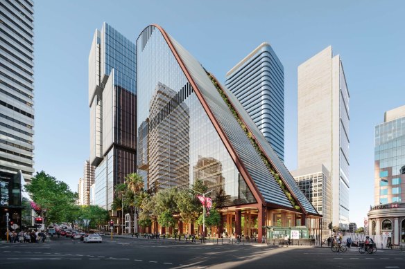 The 27-storey, sloped structure proposed to replace the MLC Building.