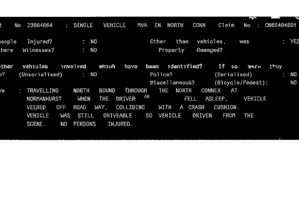 The insurance claim lodged by Inspector AB in August omitted any reference to alcohol in the NorthConnex crash.