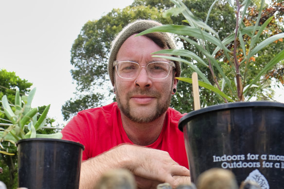 Liam Ward, a horticulture student enrolled at Melbourne Polytechnic, at home in his Reservoir garden.