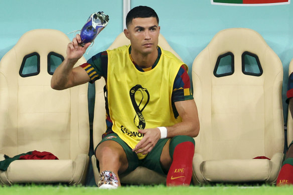 Cristiano Ronaldo (centre) on the bench for Portugal.