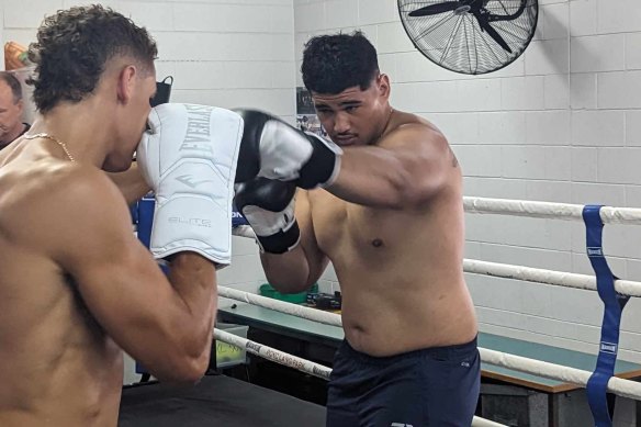 At training, Leapai jnr delivered a punch so forceful it knocked the pad off his trainer’s hand.