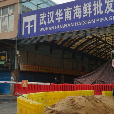 The Wuhan Huanan Wholesale Seafood Market, where a number of people related to the market fell ill with a virus, sits closed in Wuhan, China.