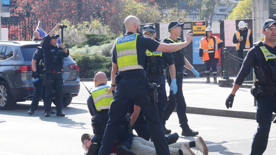 Police clashed with neo-Nazis outside parliament. 