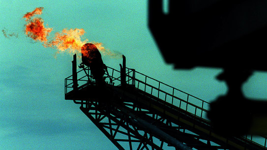 A Bass Strait oil rig drilling platform off the Victorian coast.