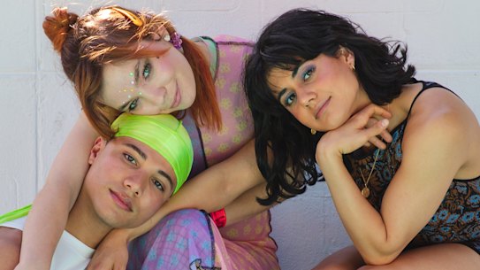 James Majoos (left), Chloe Hayden (centre) and Ayesha Madon are three of the breakout stars in Netflix’s reboot of Heartbreak High.
