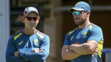 Limited-overs captain Aaron Finch, right, with coach Justin Langer.