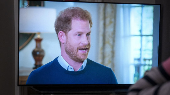 Prince Harry during his interview on Britain’s ITV, filmed at his California home.