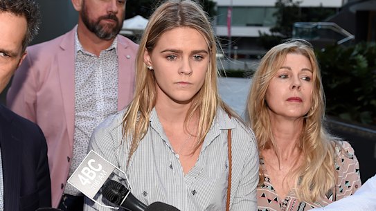 Shayna Jack with her mother, Pauline, and lawyer after a meeting with ASADA in August 2019.