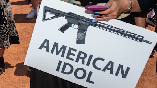 A demonstrator makes her point in El Paso, Texas.