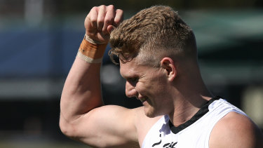 Will he play? Adam Treloar's body language was certainly positive on Tuesday.