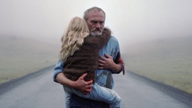 Ingimundur (Ingvar Sigurdsson) and his granddaughter Salka (Ida Mekkin Hlynsdottir) in a scene from A White, White Day. 