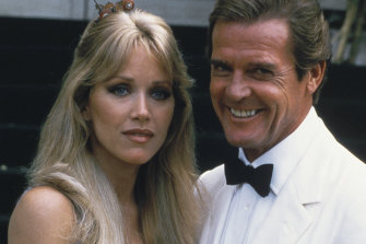 Tanya Roberts with Roger Moore in the James Bond film A View to a Kill.