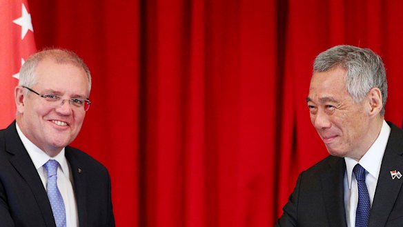 Australian Prime Minister Scott Morrison with Singaporean PM Lee Hsien Loong in 2019.