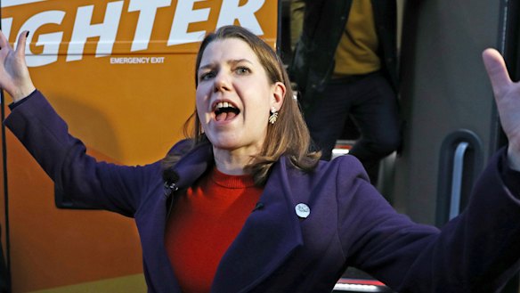 Jo Swinson, leader of the Liberal Democrats, campaigns in Cheltenham, England.